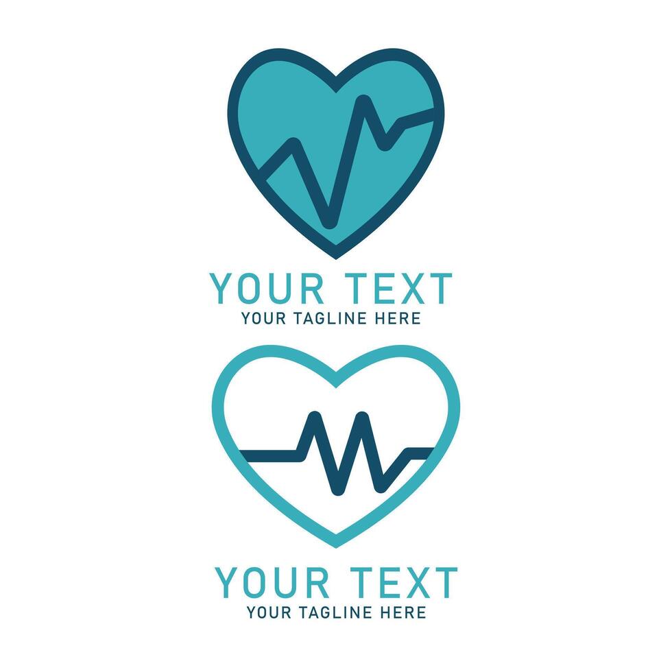 Medical Heartbeat Heart Logo Art, Blue Heart and Pulse Design, Two Variations Isolated on White vector