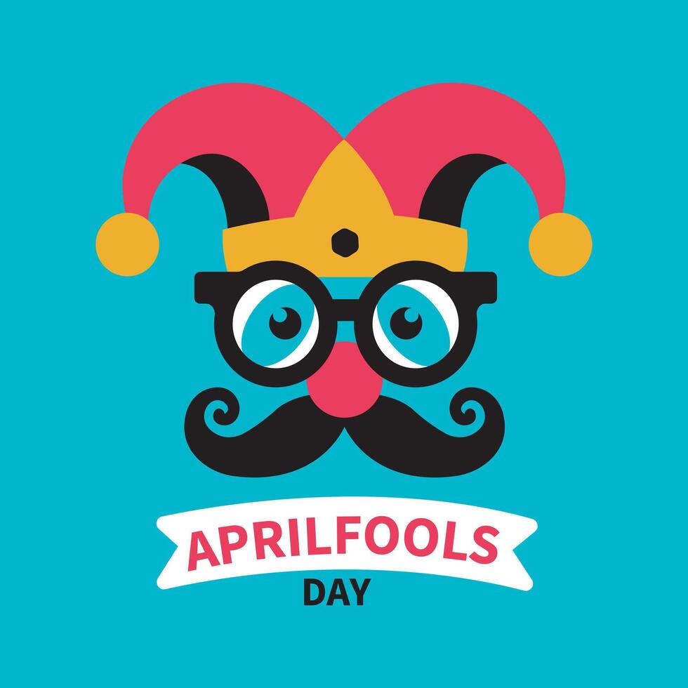 April 1st Fools Day Art, Jester Hat, Funny Glasses, and Mustache for Holiday Fun vector