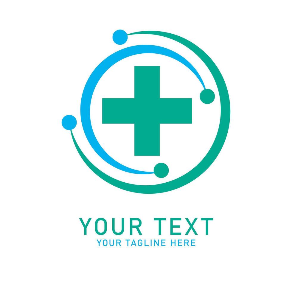 Medical Plus Atom Logo Art, Blue and Green Cross with Circle Design, Isolated on White vector