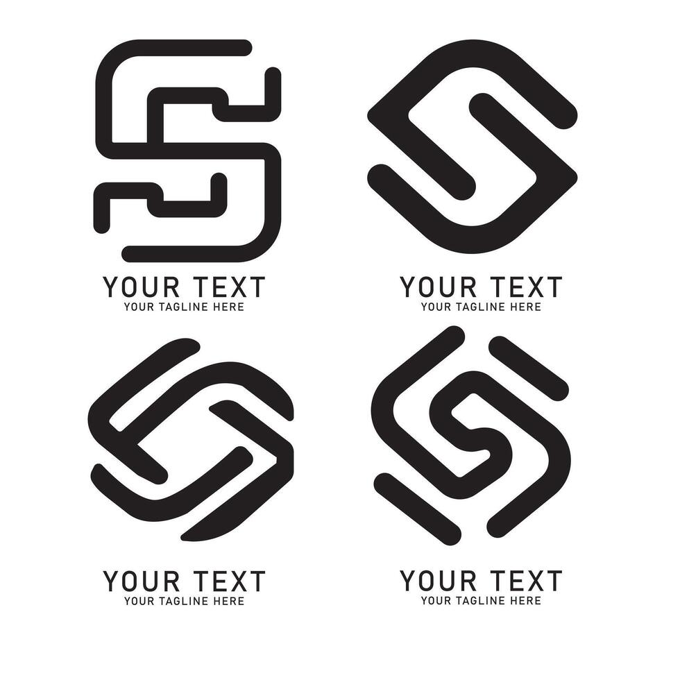 Letter S Logo Art Set, Black Geometric S Design, Four Variations Isolated on White vector