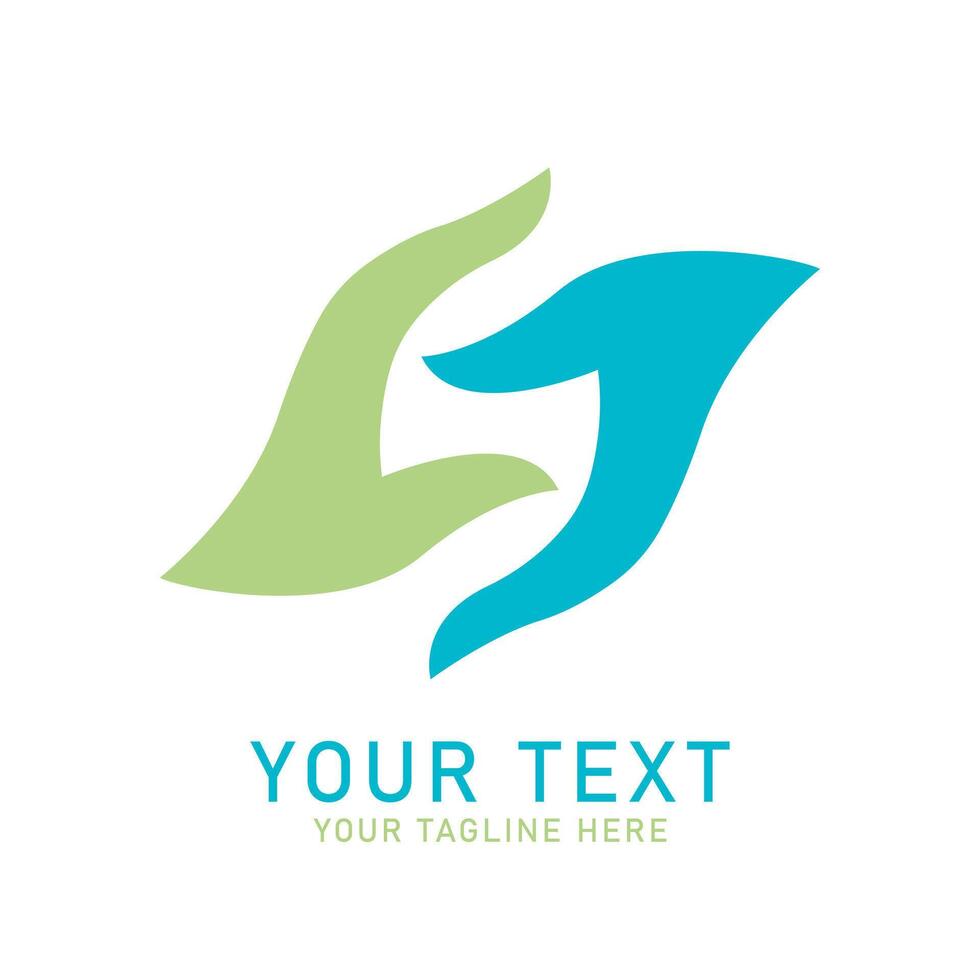 Abstract Hand Logo Art, Green and Blue Gesture Design, Isolated on White vector