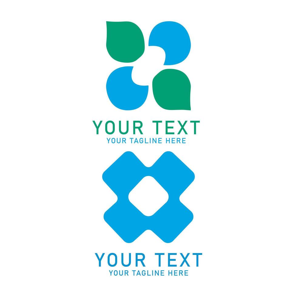 Abstract Geometric Shape Logo Art, Green and Blue Rounded and Cross Design, Two Variations Isolated on White vector