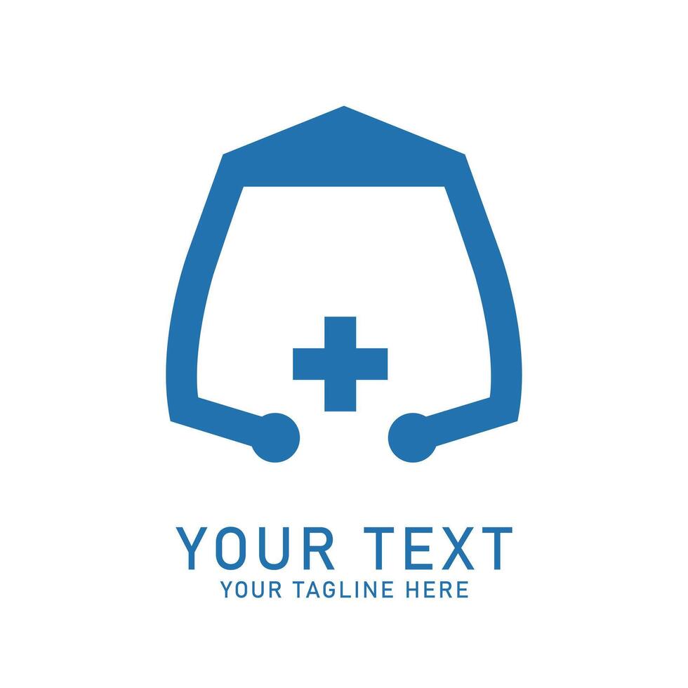 Medical Nurse Cap Cross Logo Art, Blue Cap and Plus Design, Isolated on White vector