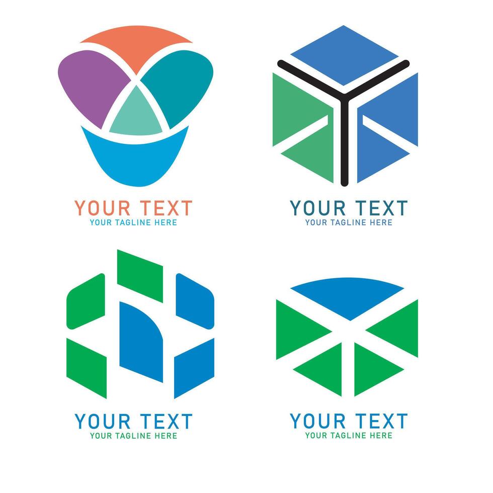 Abstract Geometric Logo Art Set, Colorful Shape Design, Four Variations Isolated on White vector