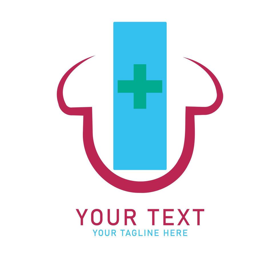 Medical Abstract Plus Logo Art, Blue and Red Rounded Cross Design, Isolated on White vector