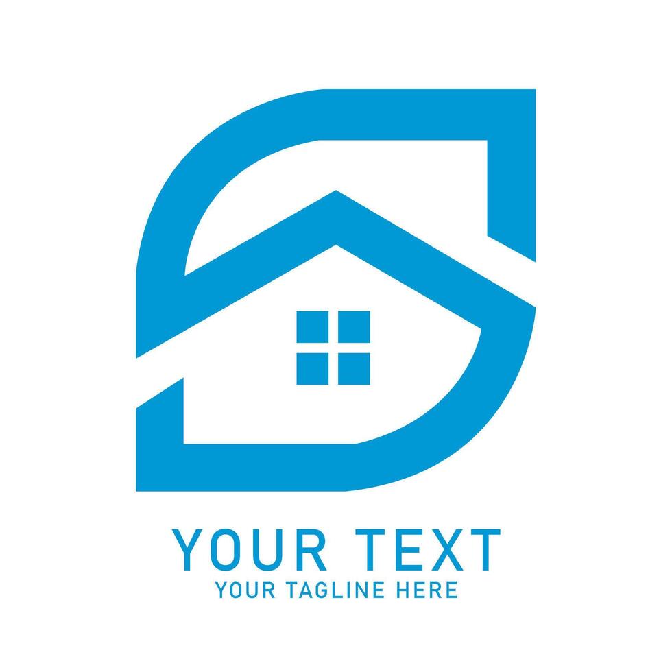 Abstract Letter S House Logo Art, Blue S Shape with House Design, Isolated on White vector