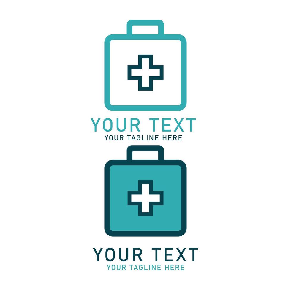 Medical First Aid Kit Logo Art Set, Blue and Teal Bag Plus Design, Two Variations Isolated on White vector