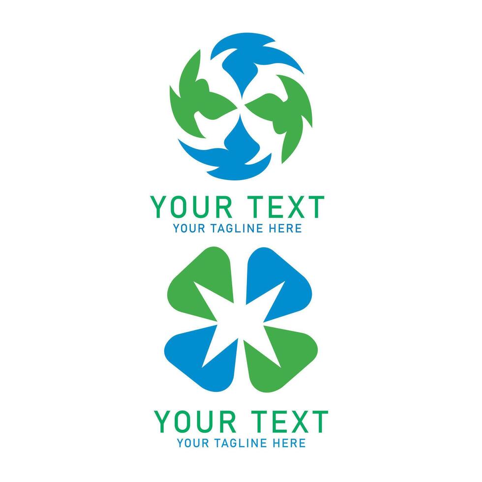 Abstract Geometric Flower Logo Art, Blue and Green Shape Design, Two Variations Isolated on White vector