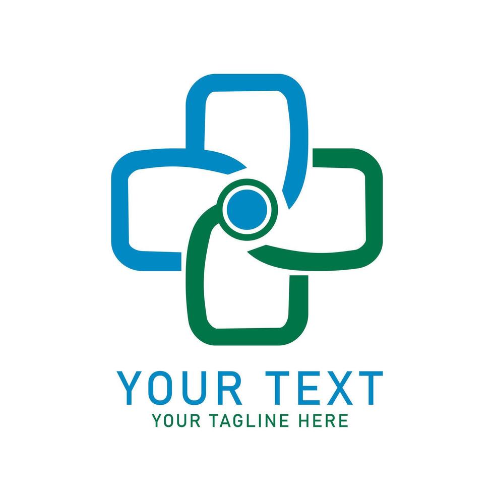 Medical Abstract Cross Logo Art, Blue and Green Rounded Cross Design, Isolated on White vector