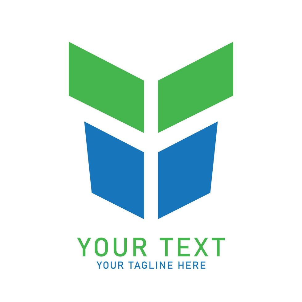 Abstract Geometric Logo Art, Green and Blue Fragment Design, Isolated on White vector