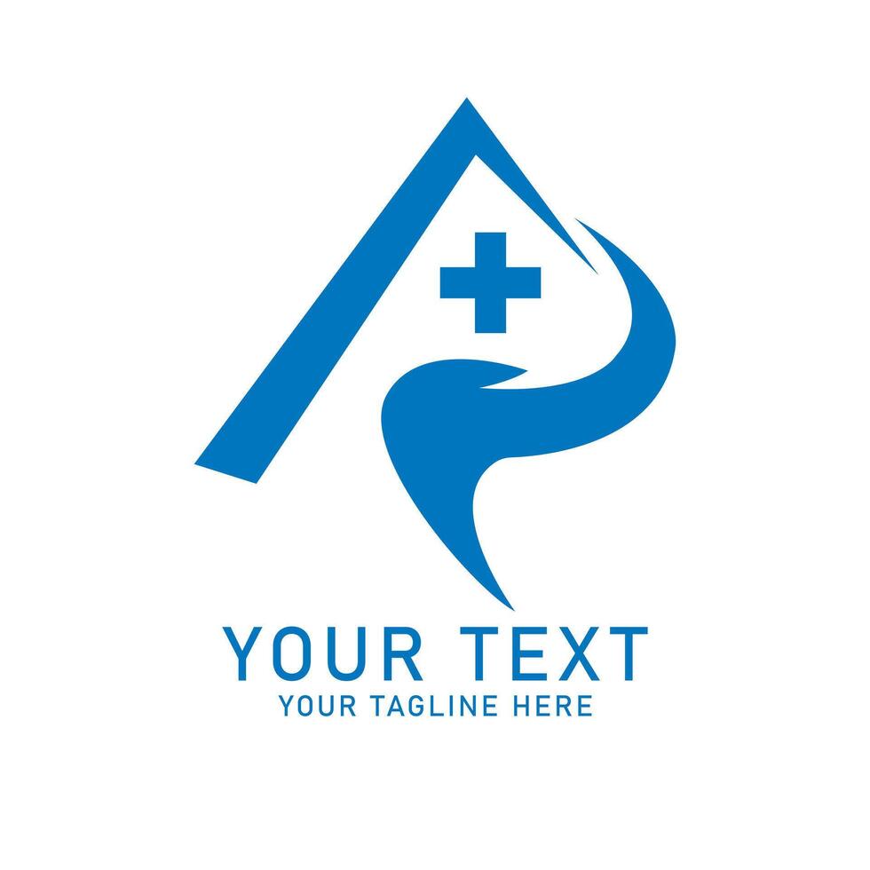 Medical Home Hand Cross Logo Art, Blue House, Hand and Plus Design, Isolated on White vector