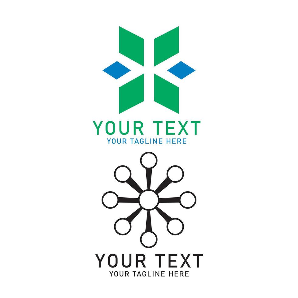 Abstract Geometric Logo Art, Green and Blue Star and Black Circle Design, Two Variations Isolated on White vector