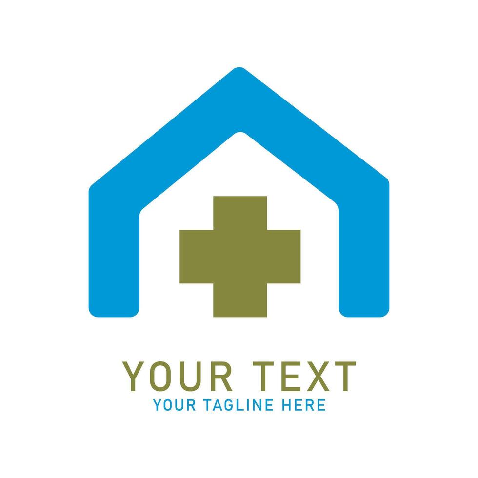 Medical Home Plus Logo Art, Blue House with Green Cross Design, Isolated on White vector