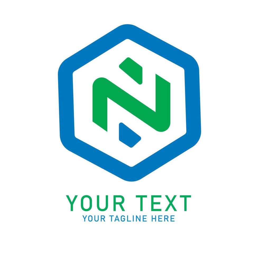 Letter N Hexagon Logo Art, Blue and Green N Shape Design, Isolated on White vector