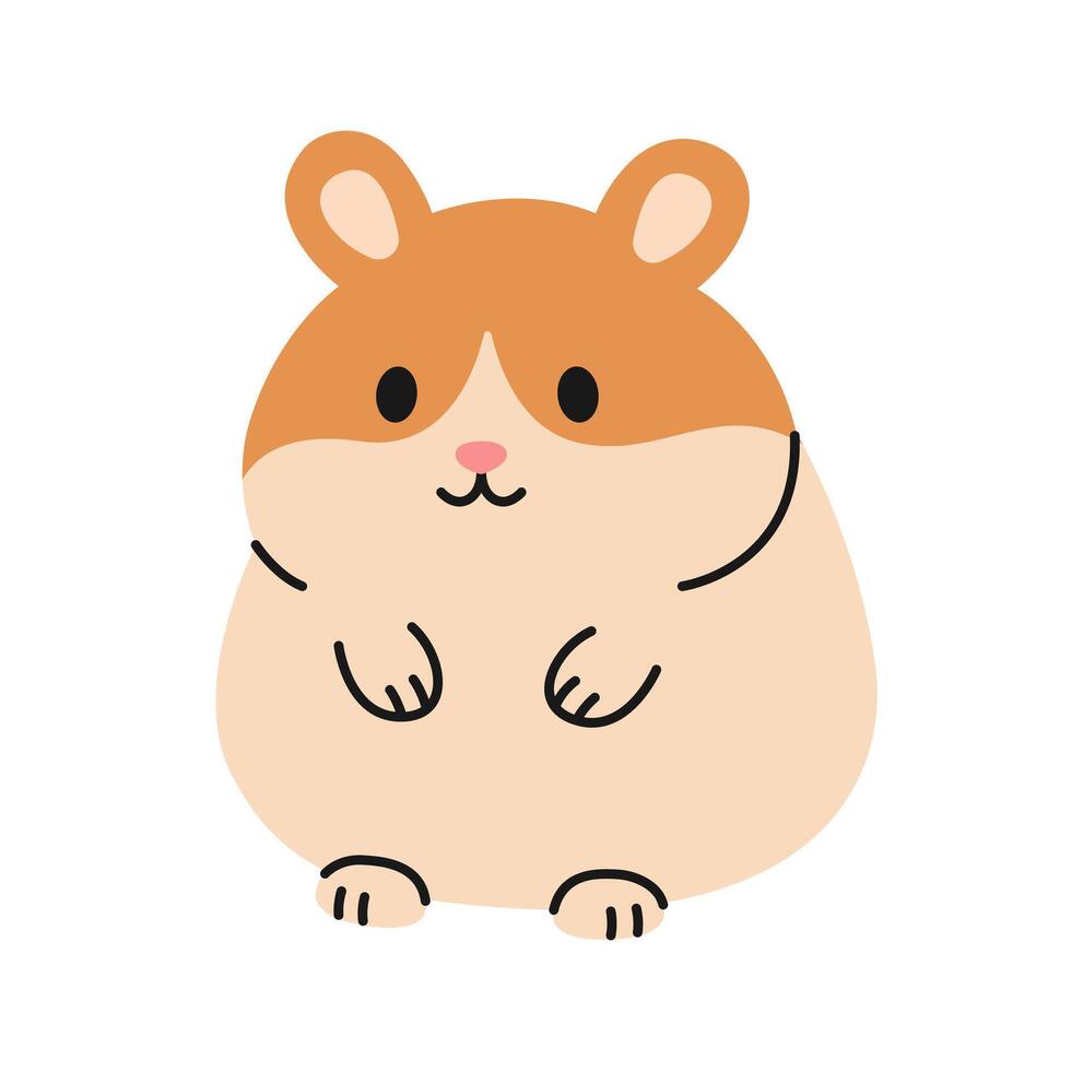 Cute beige and orange hamster sitting on white background. Isolated little rodent. Adorable pet. Domestic animal in simple style. Flat illustration for pet shop, veterinary clinic vector