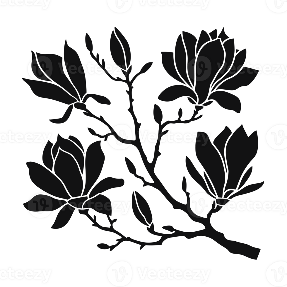 Silhouetted branches adorned with blooming flowers create a striking contrast cutouts png
