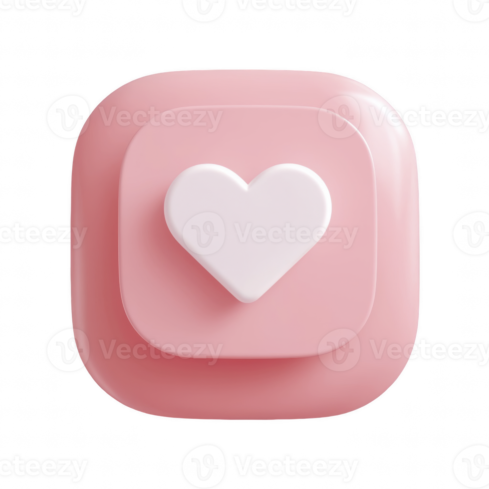3D illustration of a glossy pink heart icon on a rounded square background, Love, like, appreciation icon isolated on transparent background png