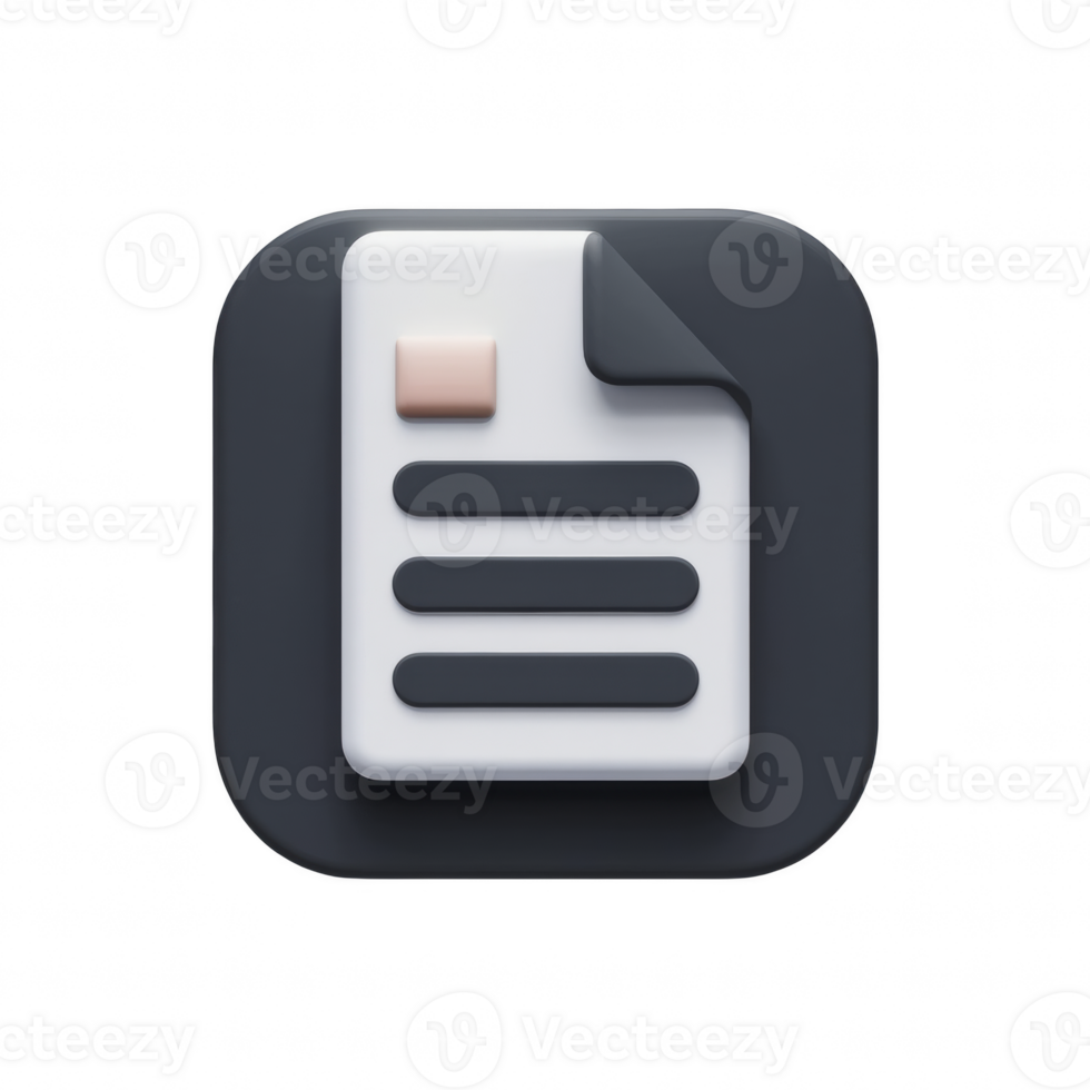 3D glossy black document icon, files, reports, articles, paperwork, and digital documents icon isolated on transparent background png