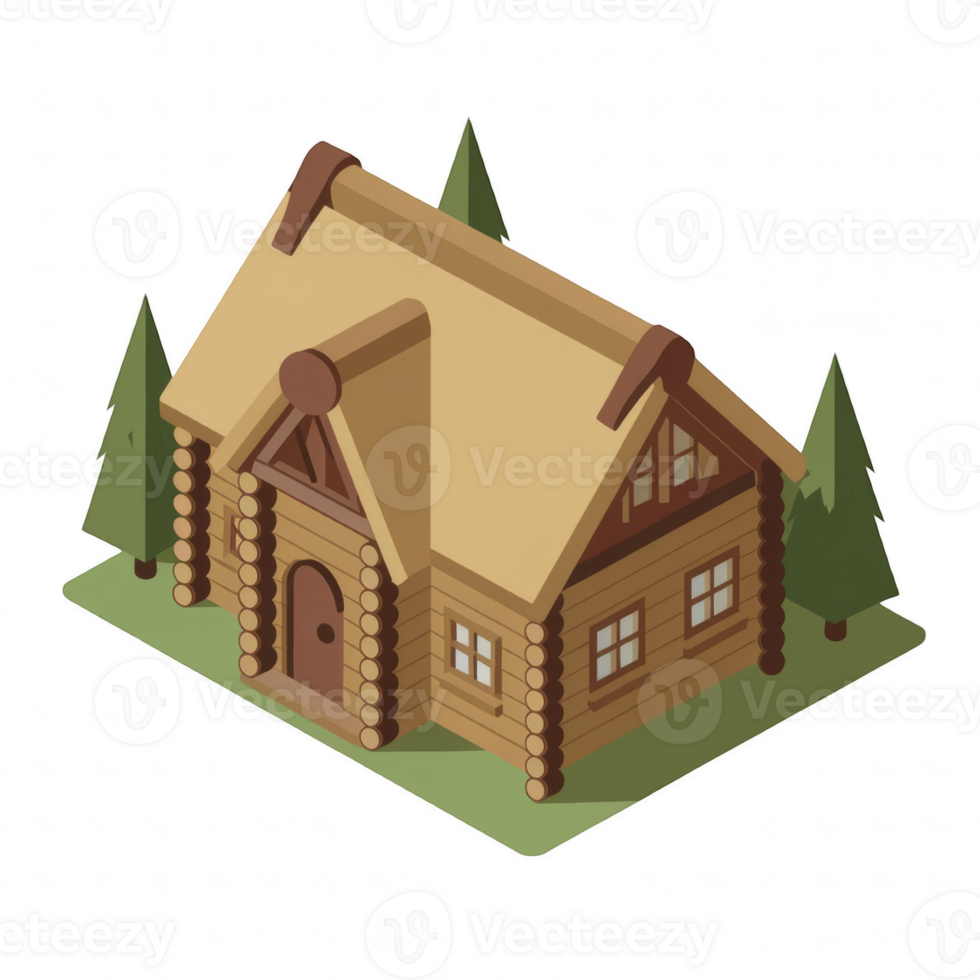 un' log cabina con un' verde albero nel davanti di esso isolato su un' trasparente sfondo. png
