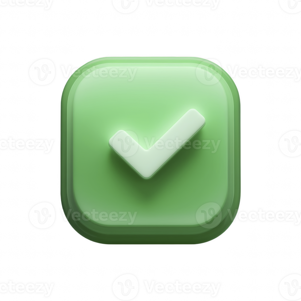 green 3D checkmark icon with a smooth, rounded square background, approval, confirmation, or success icon isolated on transparent background png