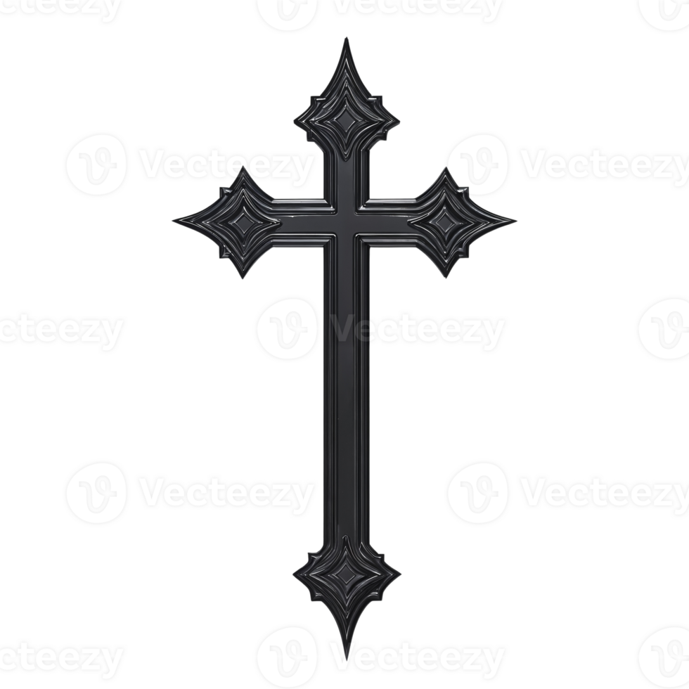ornate black cross on transparent background. png