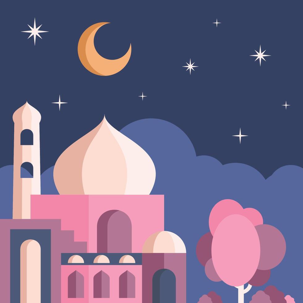 flat pink mosque illustration background vector