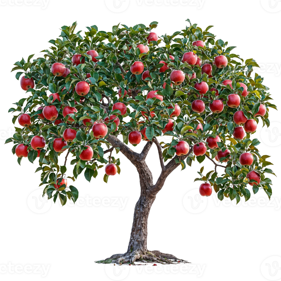 apple tree with ripe red apples on transparent background. png