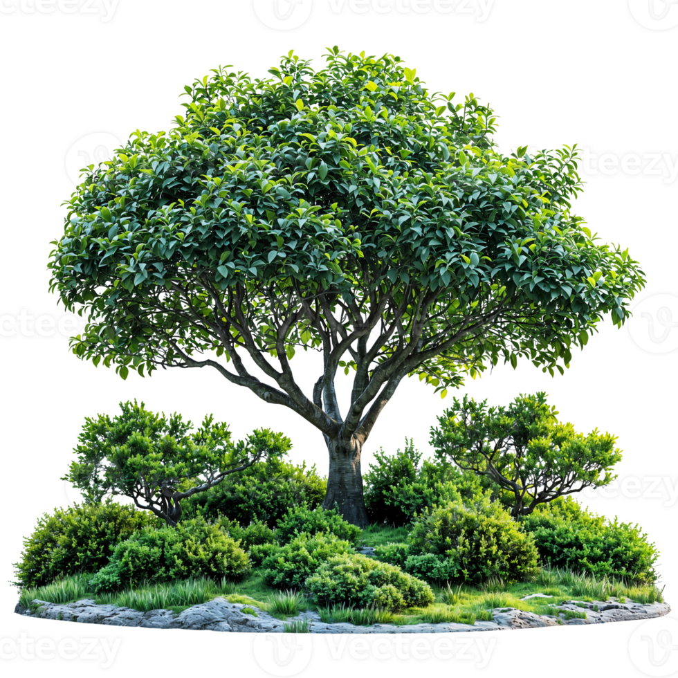 isolated mature tree and bushes on transparent background png