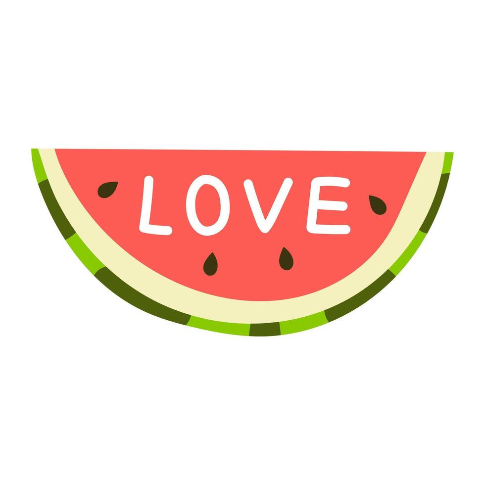 Watermelon slice with the word love carved in the pulp. illustration. vector