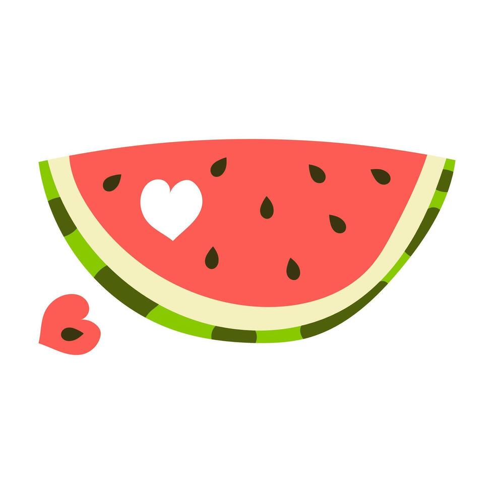 Watermelon slice with heart cut out in the pulp. illustration. vector
