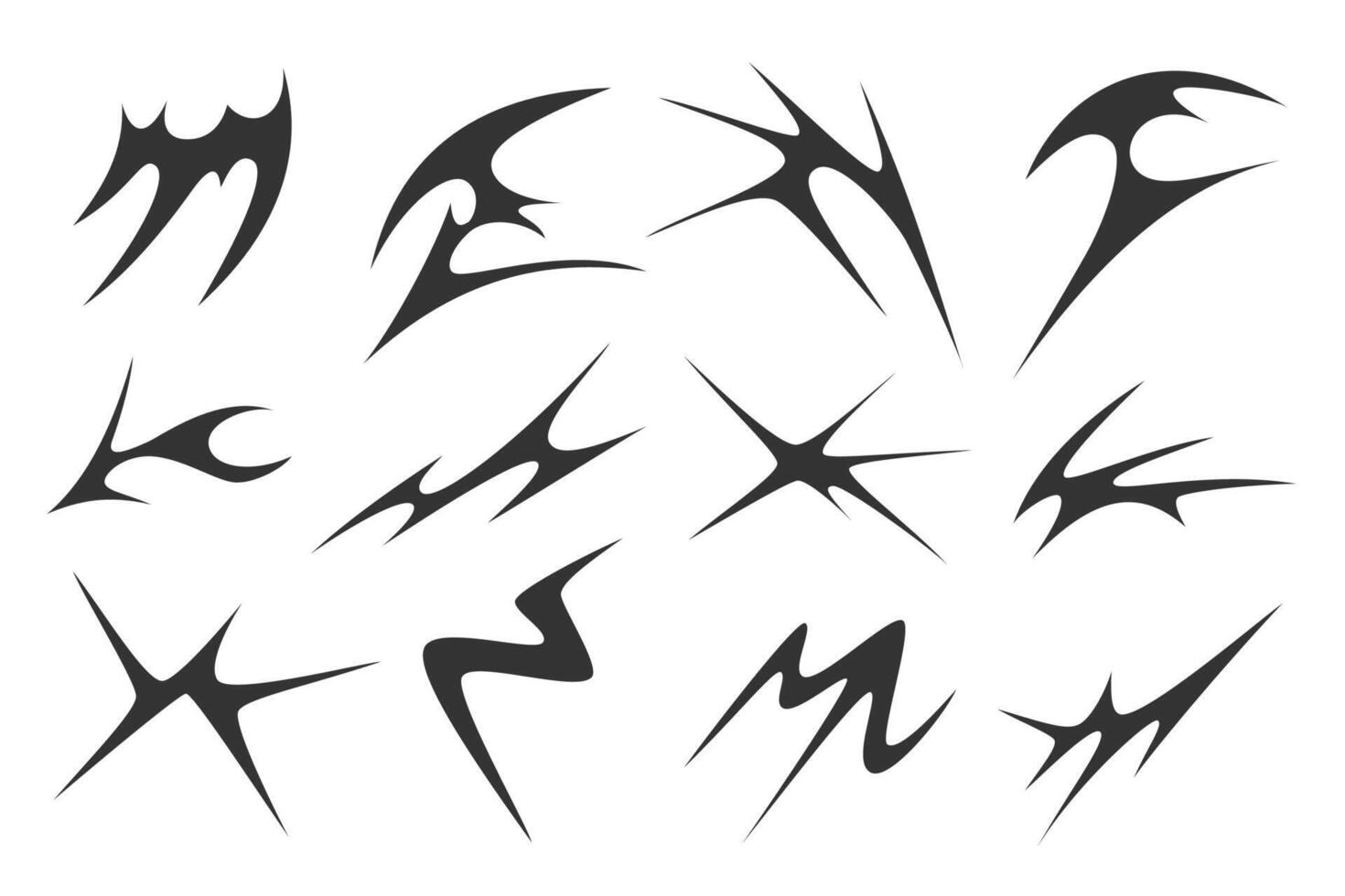 Sharp abstract spiky shapes in Y2K aesthetic style vector