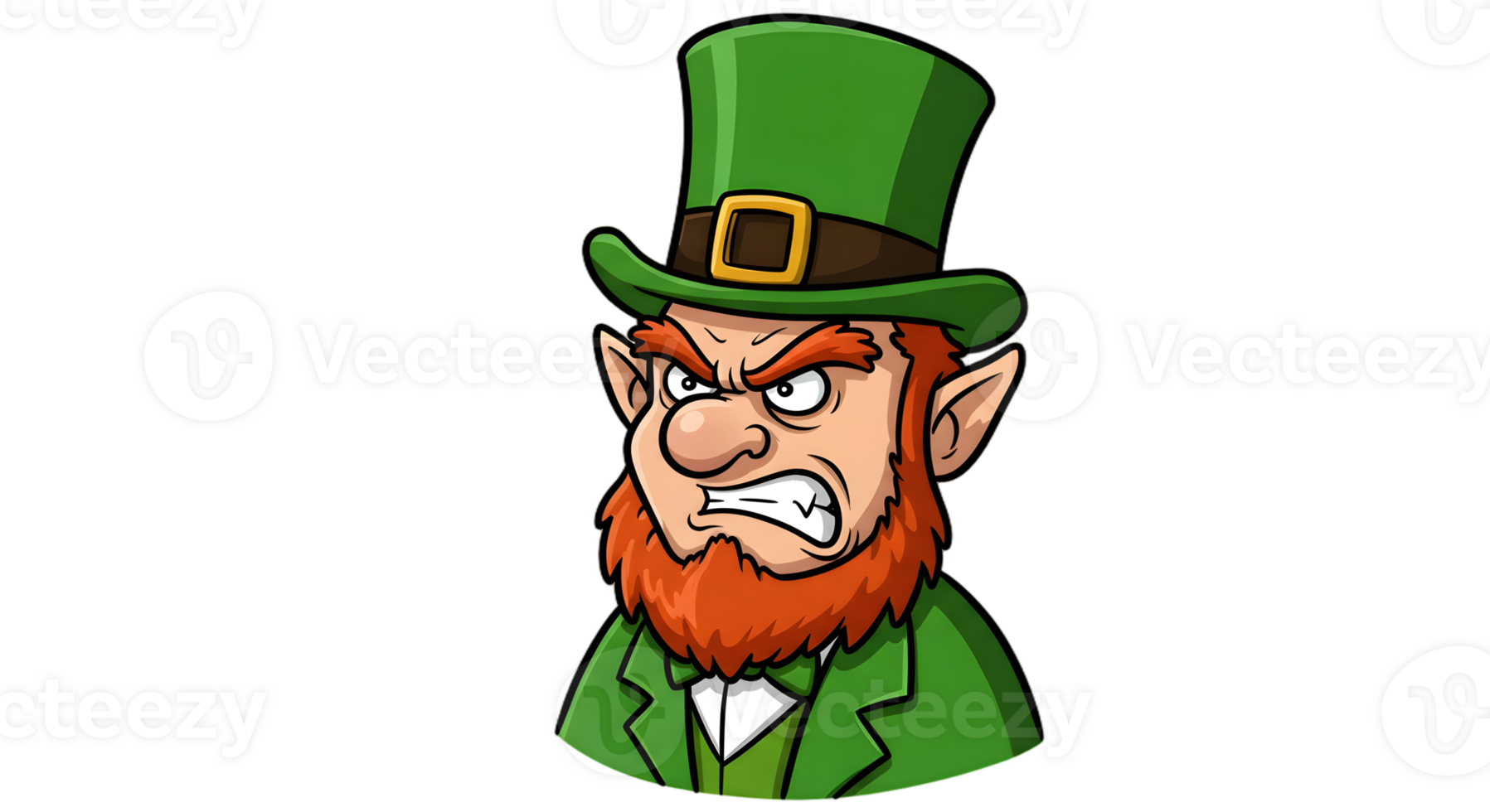 Angry leprechaun clip art, standing with clenched fists and a furious expression on transparent background png