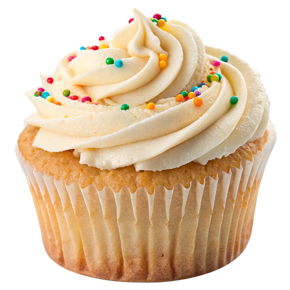 Single delicious cupcake with icing isolated on transparent background png
