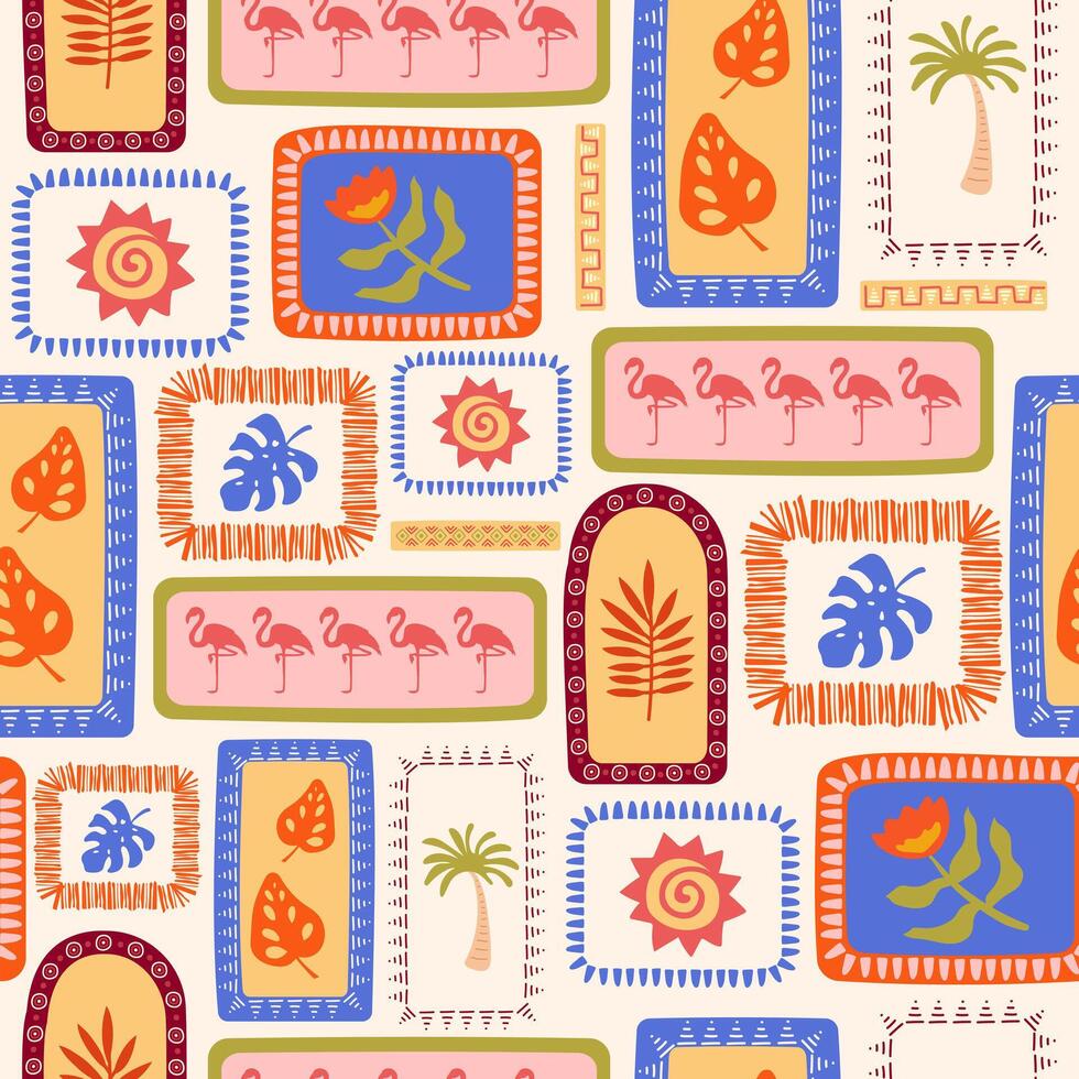 Tropical seamless summer ethnic pattern in retro style. African motifs. Vintage exotic print. vector