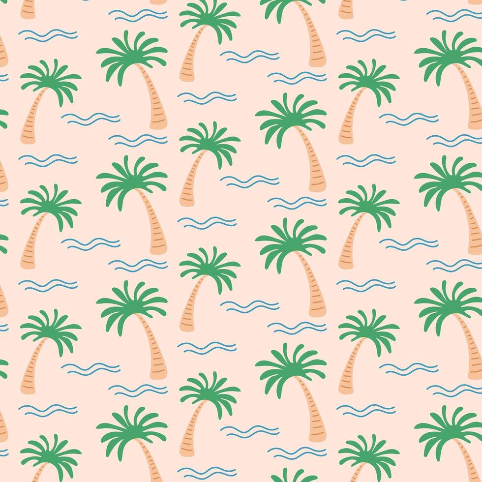 Seamless hawaiian pattern with hand drawn palm trees. Tropical background. vector