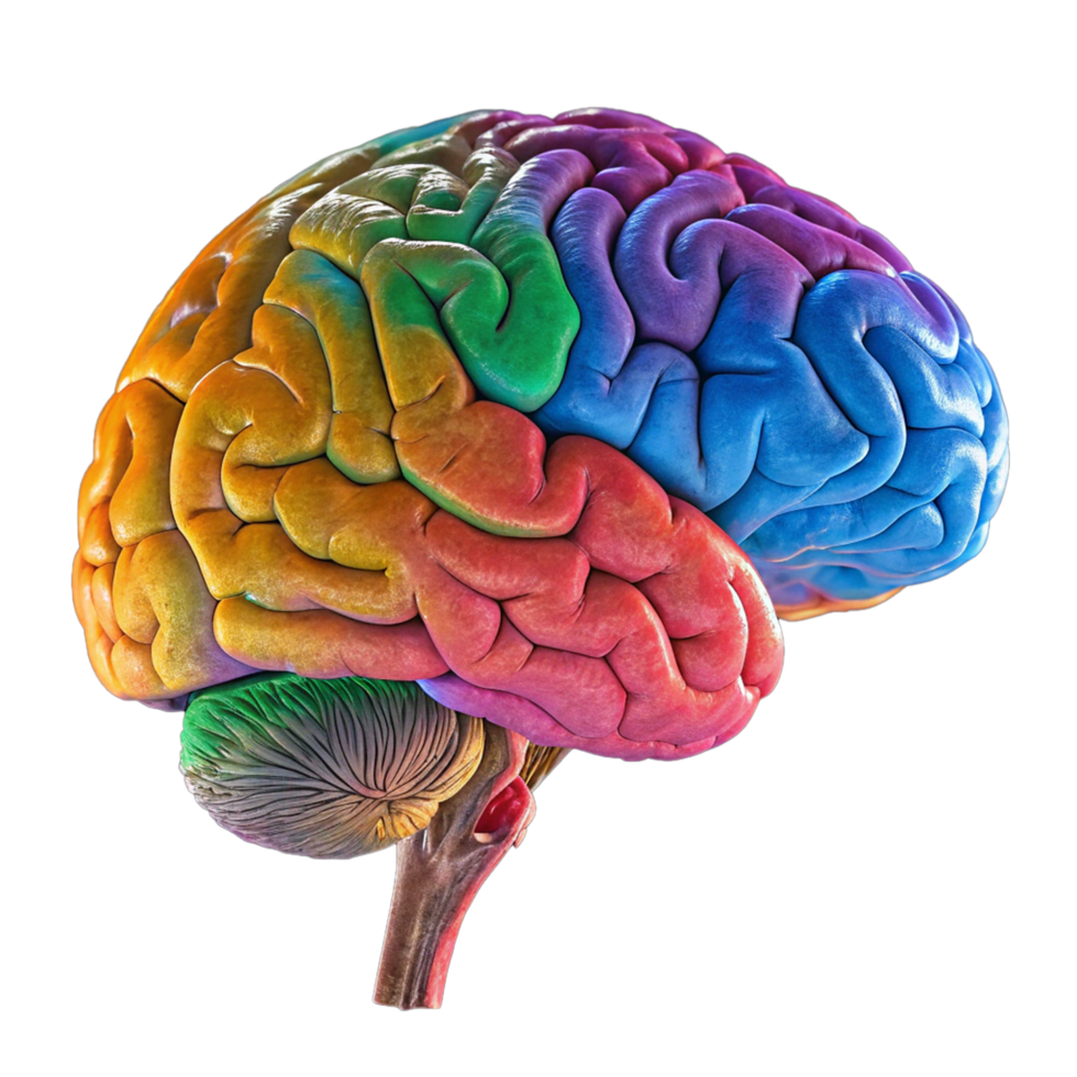 Illuminated colorful brain a 3d render png