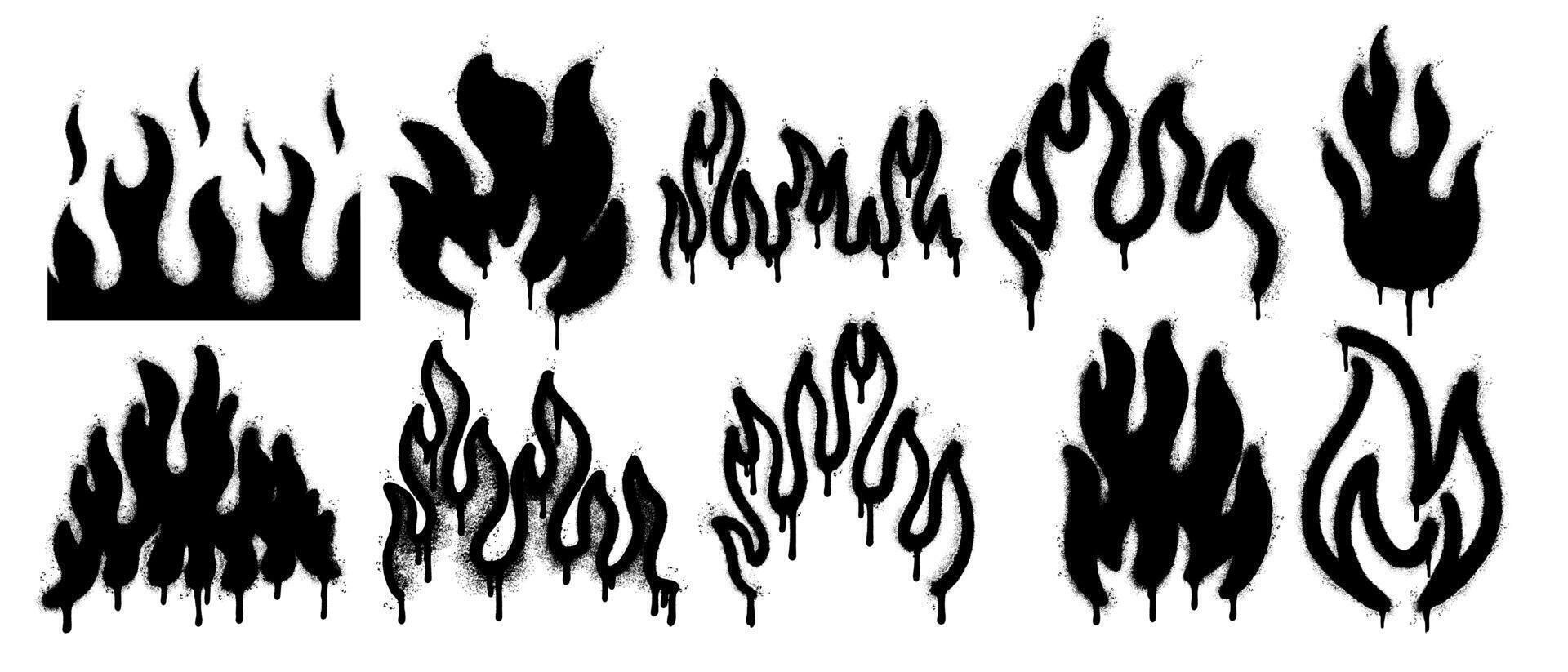 Set of graffiti spray paint flame icon design elements for banner flyer street art cards poster and ads. Cool hand writing stain splash. vector