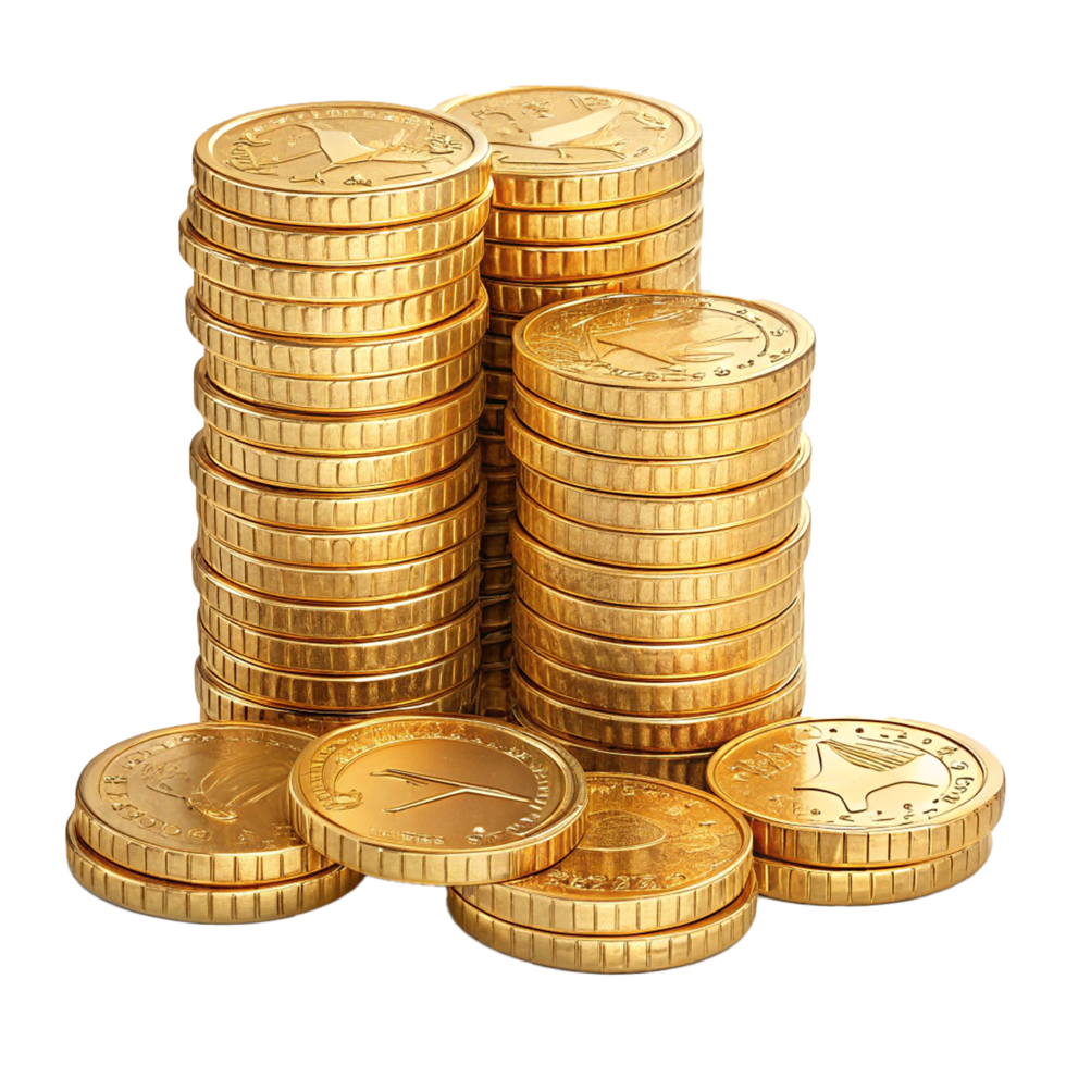 Golden stacks of coin isolated on transparent background png