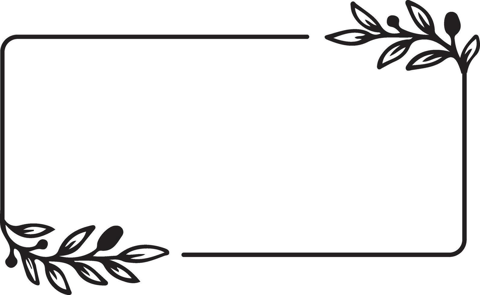 Minimalist Floral Frame with Leaves, Black Line Art Border. vector