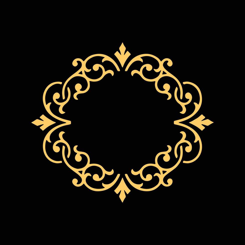 Vintage Ornate Gold Frame with Floral Elements on Black Background. vector