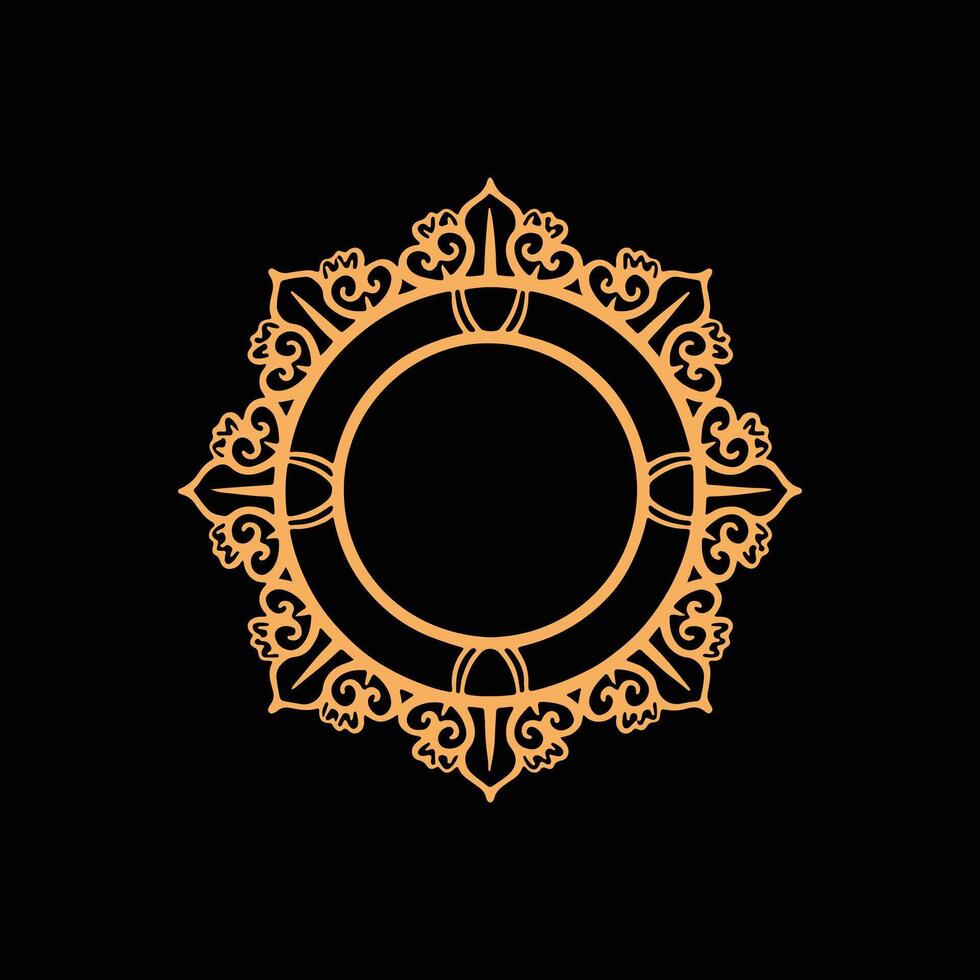 Luxury Ornate Circular Frame with Gold Design on Black Background. vector