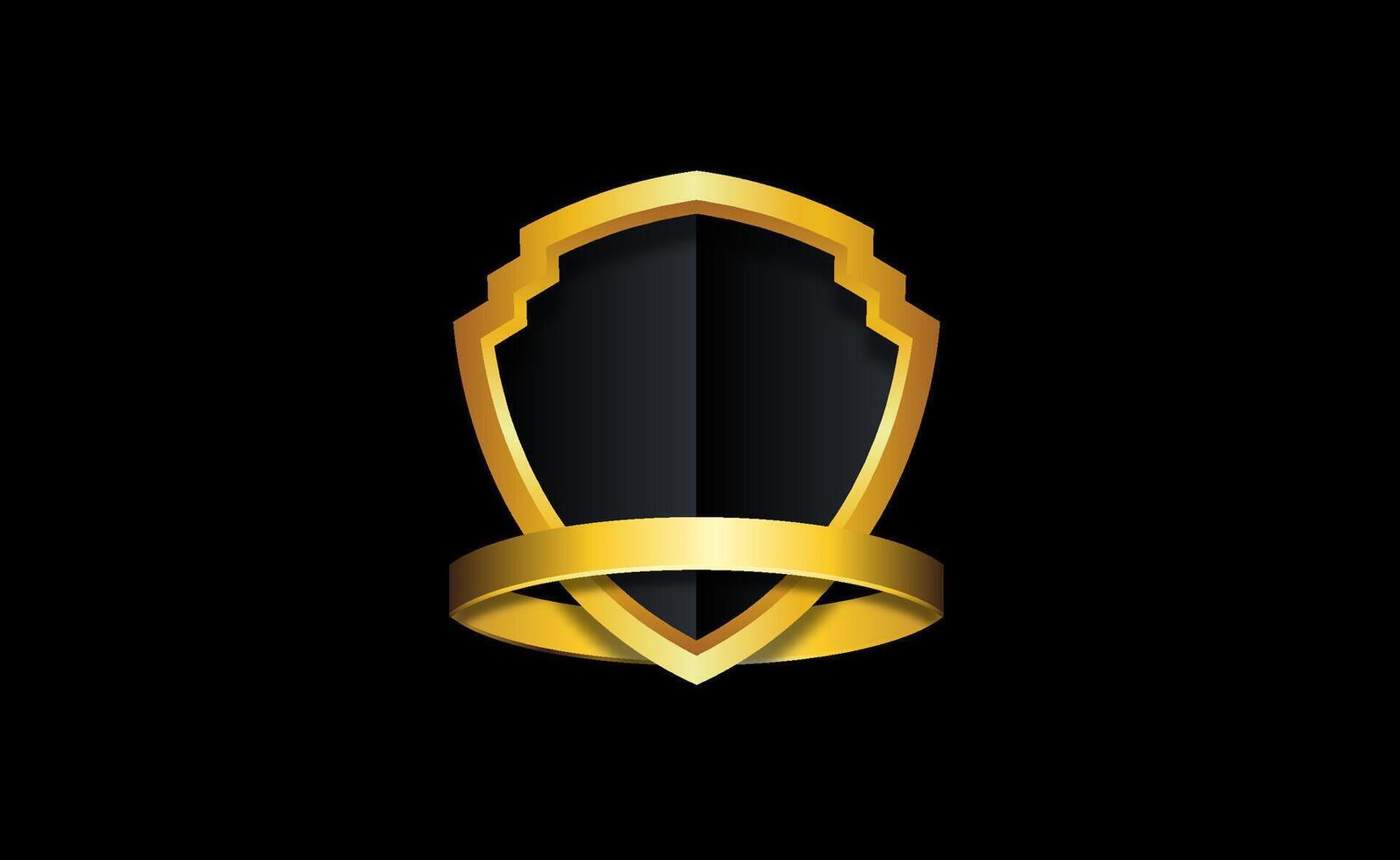 golden shield empty logo on black background vector