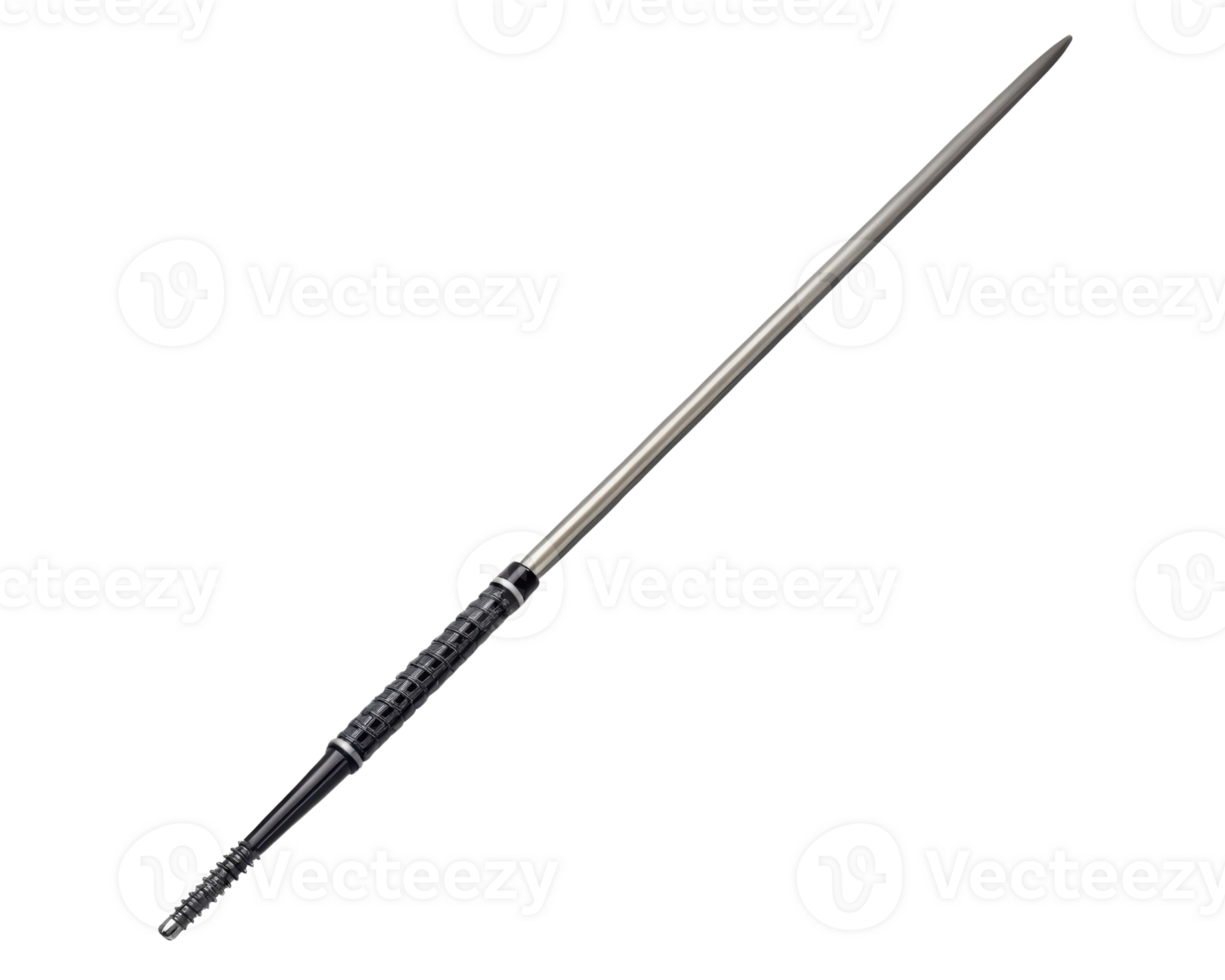Metallic telescopic baton with textured grip on a transparent background png