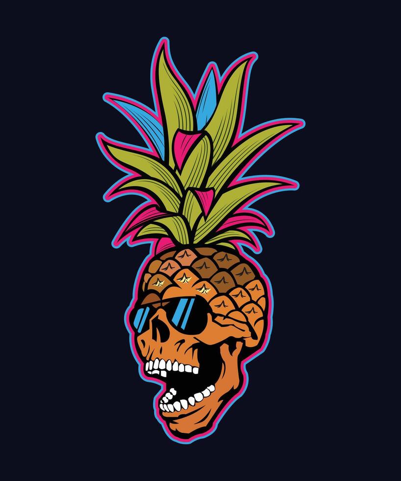 Pineapple skull in a sunglasses vector