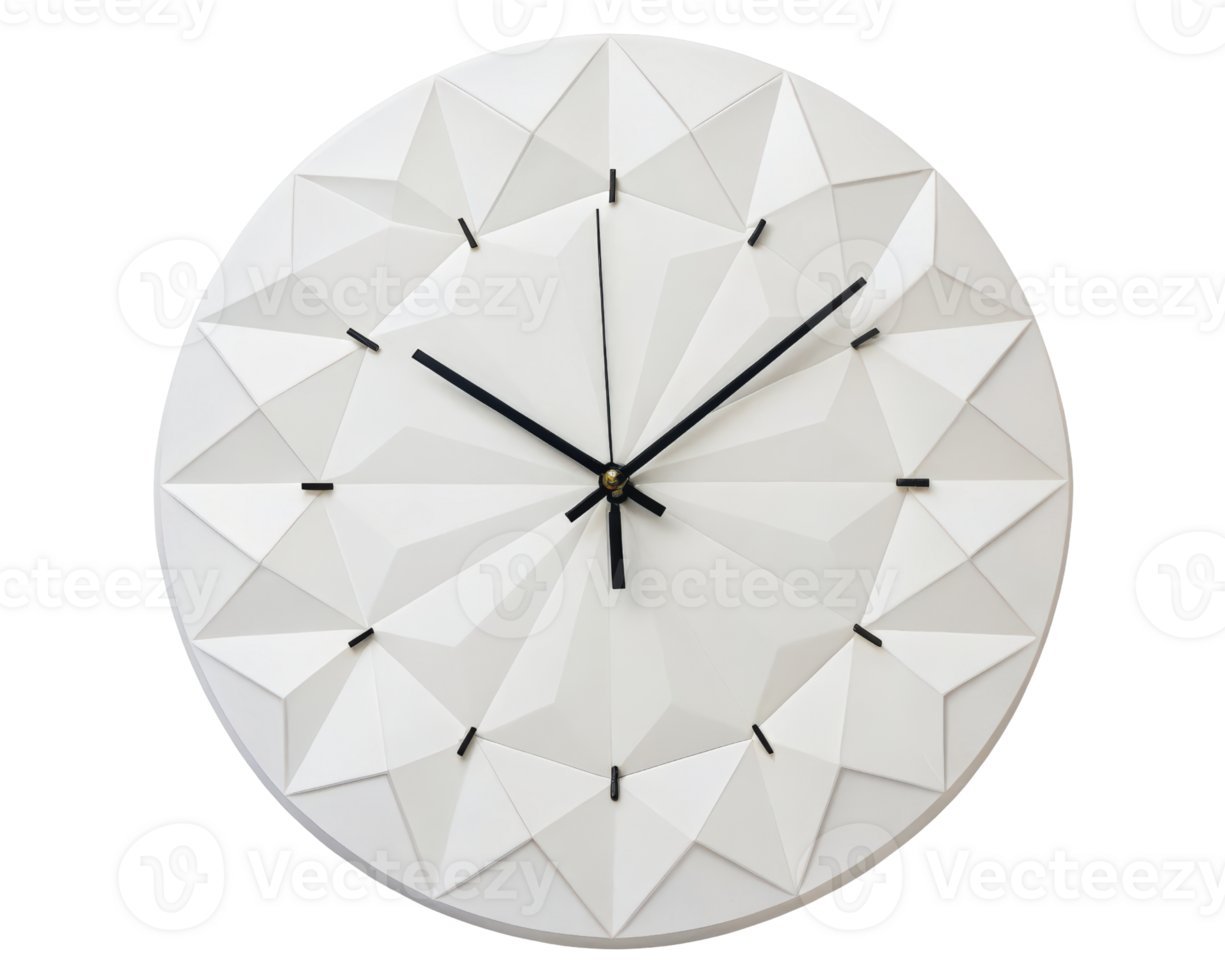 Geometric wall clock with a unique three-dimensional look on a transparent background png
