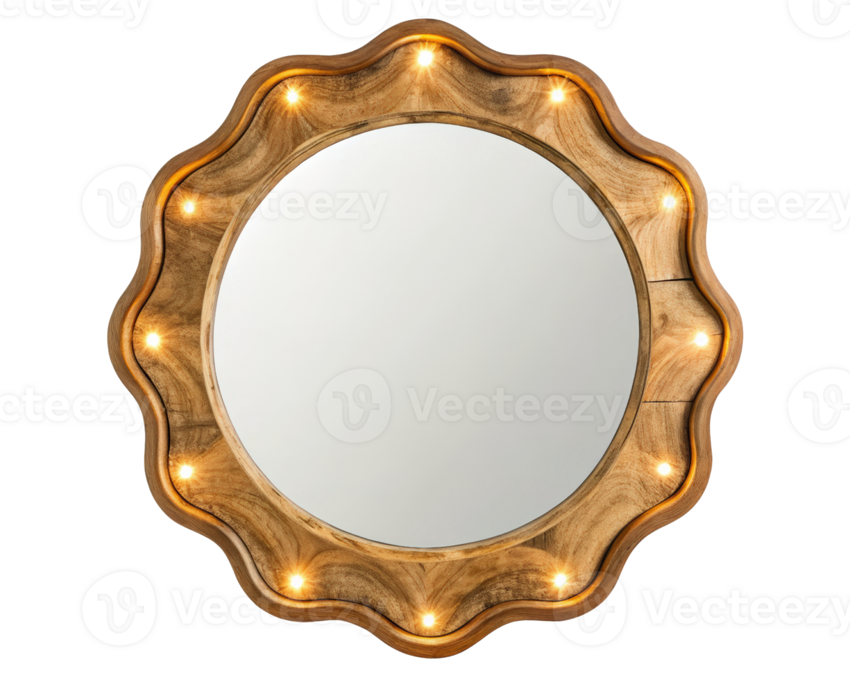 Decorative mirror with LED lights for stylish reflections on a transparent background png