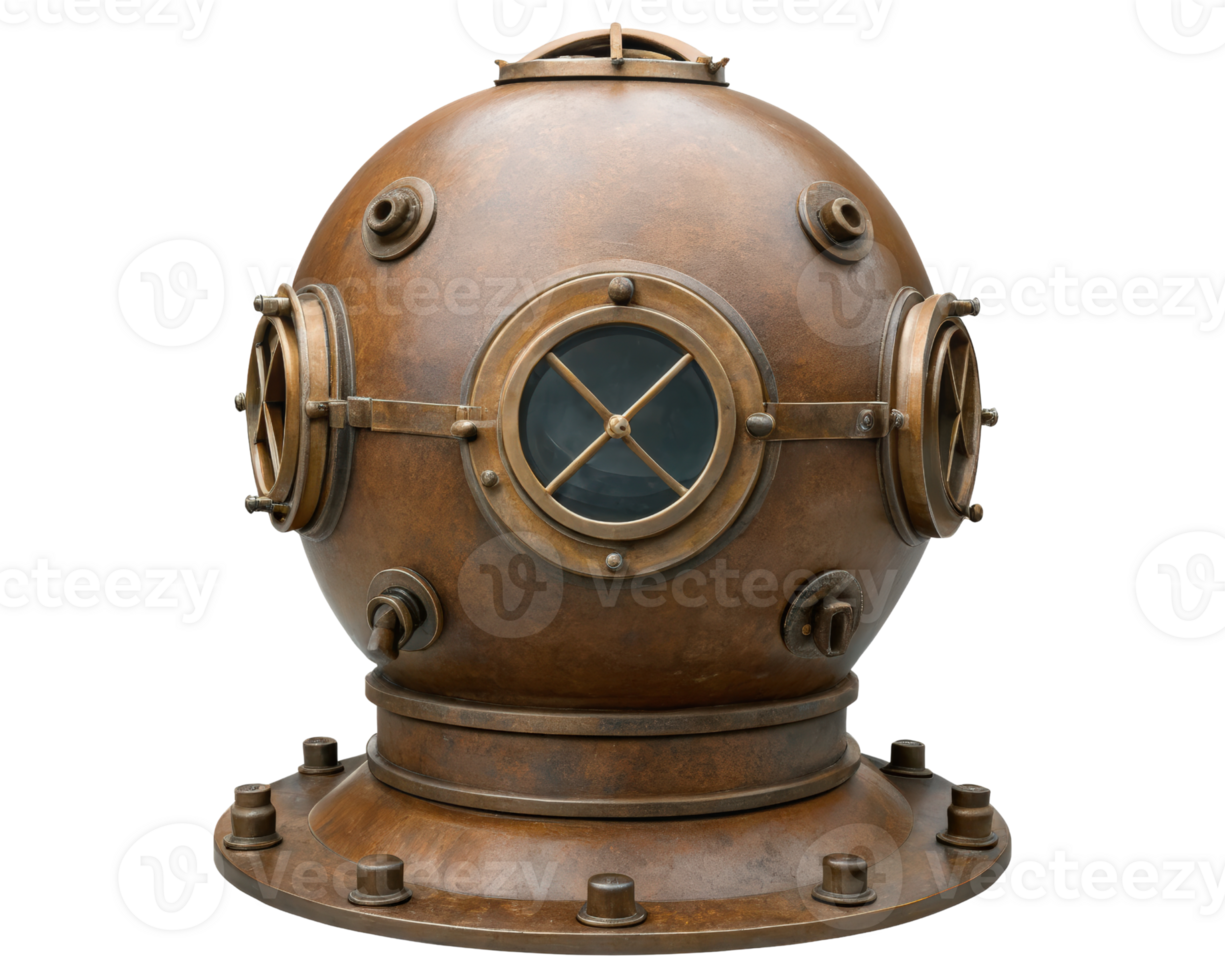 Vintage diving helmet on a transparent background png