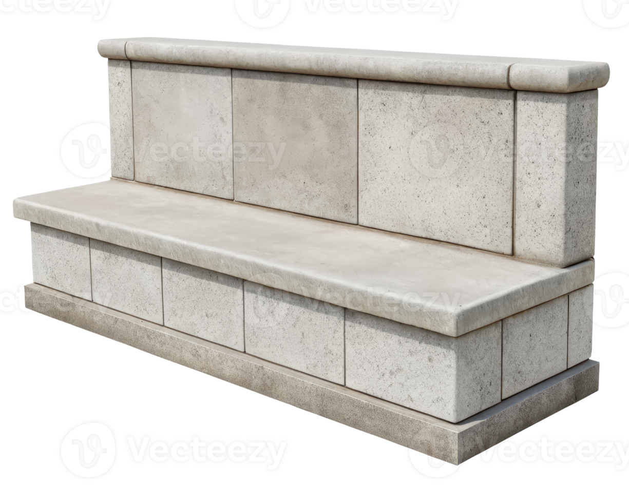 Sturdy concrete bench suitable for outdoor spaces on a transparent background png