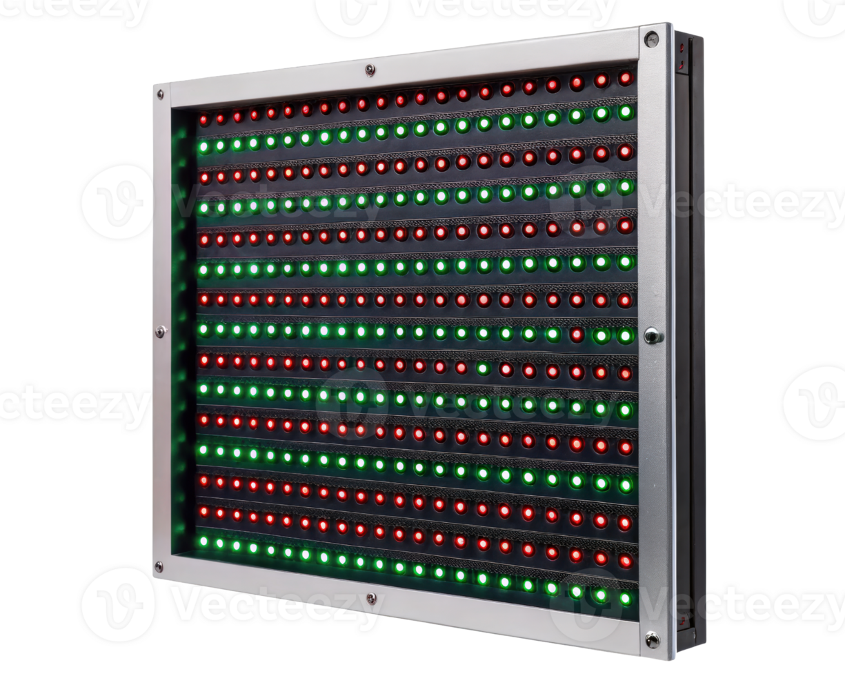 LED display board with colorful lights for announcements on a transparent background png