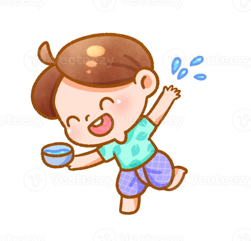 Happy Boy Playing with Water Festive Handdrawn png